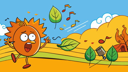 Aufkleber - Later is when the temperature drops and a cool breeze starts to blow. The leaves rustle and dance in the wind creating a symphony of natural sounds.. Cartoon Vector.