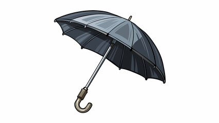 Sticker - Let is a sleek black umbrella with a sy metal frame and a smooth waterresistant fabric. It has a convenient pushbutton to open and close and a curved. Cartoon Vector.