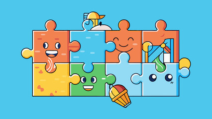 Fototapete - Life is like a puzzle with each piece representing a different experience or challenge. As we navigate through it we must figure out how each piece. Cartoon Vector.