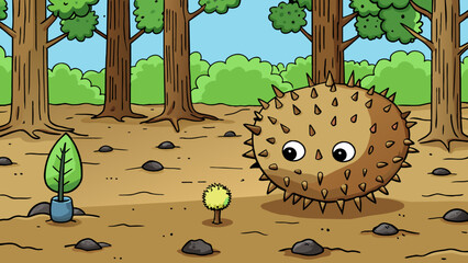 Aufkleber - Minute A pinheadsized seed ly noticeable on the forest floor. Despite its small size it contains the potential to grow into a towering tree standing. Cartoon Vector.