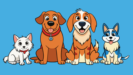 Poster - Most dogs have fur four legs a wagging tail and a wet nose. They come in various sizes and breeds but all share the characteristic of being loyal and. Cartoon Vector.