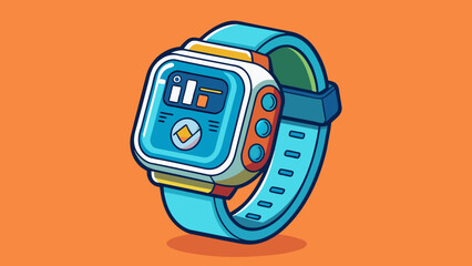 Fototapete - Next is a futuristic watch with a digital display and touch screen interface. It has a durable waterproof casing and can track fitness and health. Cartoon Vector.