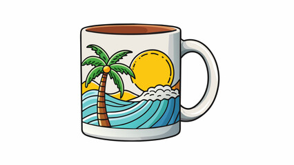 Fototapete - Object Ceramic Mug Characteristic The ceramic mug is a mediumsized cylindrical cup with a curved handle. It is made of white ceramic and has a glossy. Cartoon Vector.