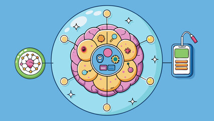 Fototapete - Nucleus The control center of the cell resembling a brain responsible for storing genetic information and regulating cell activities.. Cartoon Vector.