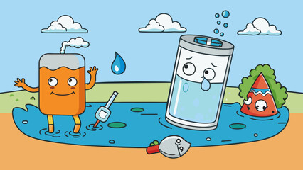 Poster - Normal water is clear odorless and tasteless liquid that can be found in lakes rivers and oceans and is crucial for human and animal survival.. Cartoon Vector.