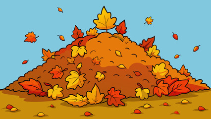 Fototapete - On the forest floor lay a much of fallen leaves ranging in color from vibrant red to deep brown. The crunch underfoot and the earthy scent combined to. Cartoon Vector.
