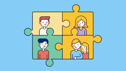 Poster - Our relationship is like a puzzle with each piece fitting perfectly together to create a complete and cohesive picture. We rely on each others. Cartoon Vector.