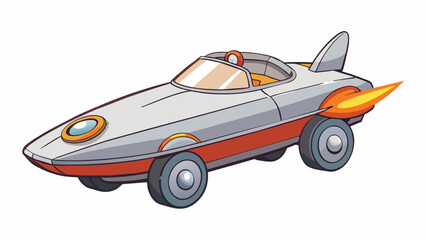 Sticker - Rocket Racer A sleek and aerodynamic toy car shaped like a spacecraft with two large wheels in the back and two smaller wheels in the front. It is. Cartoon Vector.