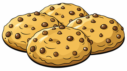 Poster - Round crumbly cookies with chocolate chips sprinkled on top freshly baked and still warm from the oven.. Cartoon Vector.