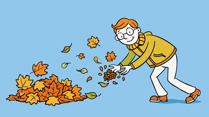 Poster - Running your hand through the crunchy crinkly leaves of autumn as they crumble beneath your fingertips.. Cartoon Vector.