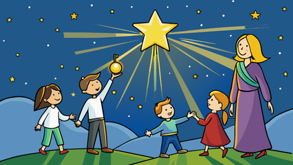 Poster - She is a bright shining star in the night sky guiding her family through the darkness and leading them towards a brighter future.. Cartoon Vector.