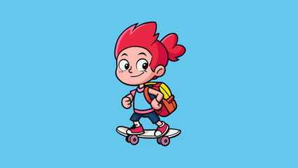 Poster - Short and this girl has bright red hair and a mischievous grin. She is often seen zooming around on her pink skateboard with a backpack full of comic. Cartoon Vector.