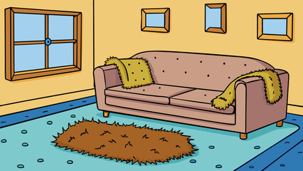 Aufkleber - Since adopting her new puppy Sarah has noticed a significant increase in the amount of hair around the house. No matter how much she vacuums she still. Cartoon Vector.