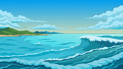 Poster - She stared at the painting mesmerized by the almost lifelike depiction of the ocean. The artists careful brushstrokes captured the gentle movement of. Cartoon Vector.