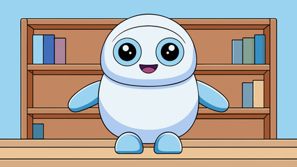 Poster - Sitting on the shelf was a small plush toy that had a fluffy white exterior and big bright eyes. It had a round chubby body and small stubby legs and. Cartoon Vector.