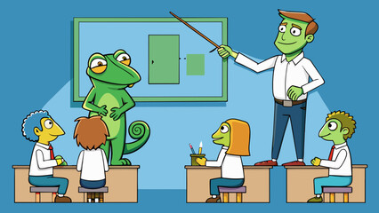 Poster - Teachers are like chameleons adapting their teaching ods to suit each individual students needs.. Cartoon Vector.