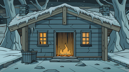 Poster - The abandoned cabin is a dim dark place with a draft that seeps in through the cracks in the walls. The fireplace hasnt been lit in months and the. Cartoon Vector.