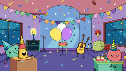 Poster - The birthday party was in full swing with colorful streamers and balloons decorating the room. But as the night grew later the chatter died down and. Cartoon Vector.