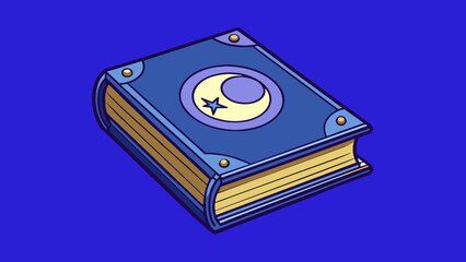 Poster - The book was a thick heavy tome with a midnight blue cover and a crescent moon emblem inlaid with silver. As you flipped through the pages each one. Cartoon Vector.