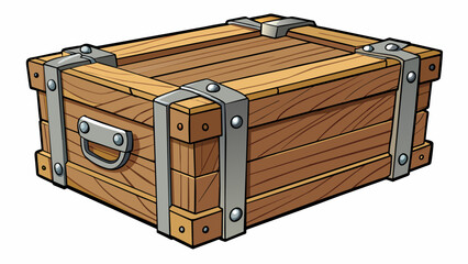 Poster - The case was a wooden crate with a hinged lid and metal clasp. It had a rustic unfinished look with various knots and markings on the surface. Inside. Cartoon Vector.