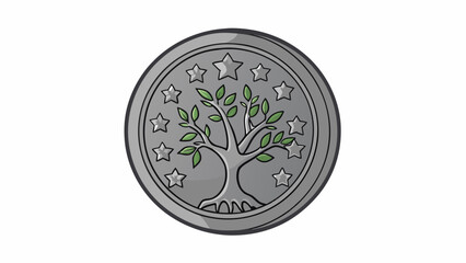 Fototapete - The cent was a round piece of metal with a dull grayish color. It had a raised image of a tree with detailed branches and leaves on one side and the. Cartoon Vector.