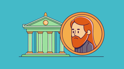 Poster - The cent was a small circular piece of copper with a shiny golden color. On one side there was a profile of a seriouslooking person with long hair and. Cartoon Vector.
