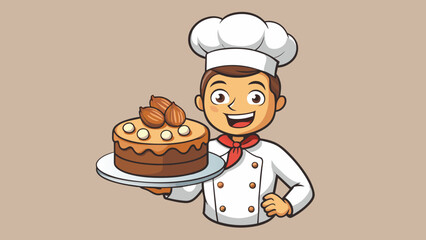 Poster - The chef proudly introduced his latest creation a decadent dessert with layers of rich chocolate cake creamy peanut butter filling and a sprinkle of. Cartoon Vector.