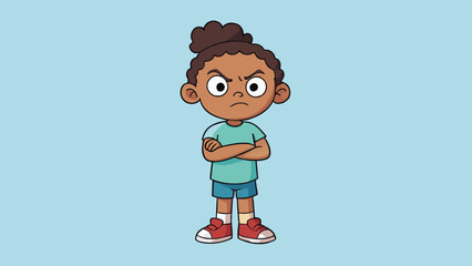 Poster - The childs behavior was stubborn and defiant crossing their arms and stomping their feet in frustration. Their face was flushed with anger and their. Cartoon Vector.