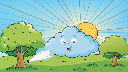 Aufkleber - The cool morning air at the skin making ones breath visible with each exhale. Rays of sunlight dance through the branches of the trees creating a. Cartoon Vector.