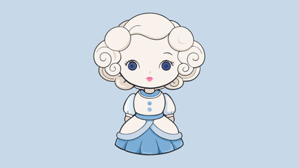 Aufkleber - The delicate porcelain doll had a head made of smooth white china with rosy painted features and soft curly hair.. Cartoon Vector.
