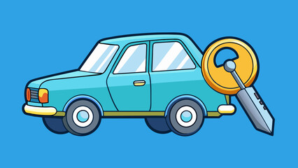 Aufkleber - The engine of the car was shut off and the key was removed from the ignition. The circular keyhole was now empty with no signs of the car being in. Cartoon Vector.