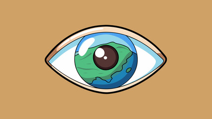 Poster - The eye was small and almondshaped framed by a thin arched brow. Its deep brown iris seemed to shimmer in the sunlight reflecting the surrounding. Cartoon Vector.