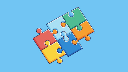 Poster - The fourth goal is a puzzle with multiple pieces tered on a table. Each piece represents a step towards completion with its own unique shape and. Cartoon Vector.