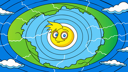 Poster - The fourth pupil is a part of a weather forecast map. It represents a tropical storm with its center as the pupil and the spiral arms as the iris. The. Cartoon Vector.