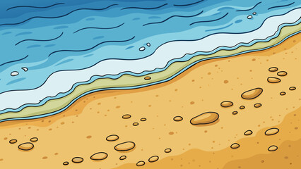 Poster - The ground is covered in soft warm sand perfect for a day at the beach. Each step leaves behind a footprint and the sand shifts and molds underfoot.. Cartoon Vector.