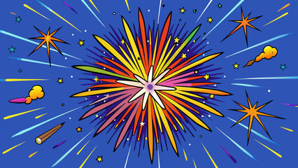 Poster - The Great Firework lit up the night sky with bursts of vibrant colors and deafening booms. Its sparks and embers danced and twirled creating a. Cartoon Vector.