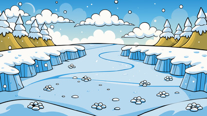 Aufkleber - The ground is covered in a layer of powdery snow sparkling in the sunlight. Each footstep leaves a deep imprint and the snow crunches underfoot. The. Cartoon Vector.