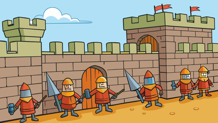 Canvas Print - The heavy solid construction of the castle walls provided imtrable protection for its inhabitants standing strong against any sieges or attacks.. Cartoon Vector.