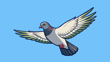 Canvas Print - The homing pigeon soared gracefully through the sky its keen sense of direction guiding it back to the return coop at its owners house. Its feathers. Cartoon Vector.