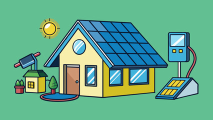 Poster - The house had a solar panel feature powering various appliances and reducing the households reliance on traditional electricity sources.. Cartoon Vector.