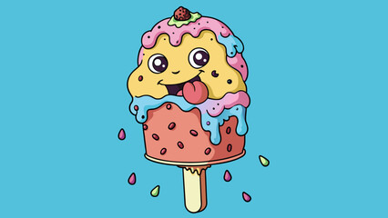 Poster - The ice cream was cold and creamy melting on my tongue as I took a bite. It had a smooth and silky texture with small chunks of fruit mixed in.. Cartoon Vector.