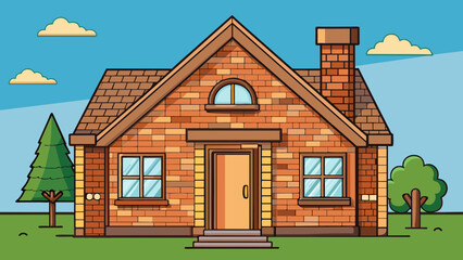 Fototapete - The house has a rustic charm with its exposed brick walls and wooden beams making it feel warm and welcoming.. Cartoon Vector.