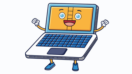 Poster - The laptop had a lightning fast processor and endless storage space allowing it to efficiently handle even the most demanding tasks.. Cartoon Vector.