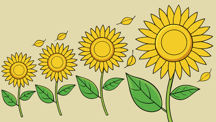 Aufkleber - The leaves of a sunflower slowly turning towards the sun each petal delicately moving to catch the warm rays.. Cartoon Vector.