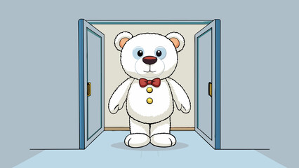 Fototapete - The misss treasured stuffed bear had soft white fur and bright button eyes that seemed to follow you around the room.. Cartoon Vector.