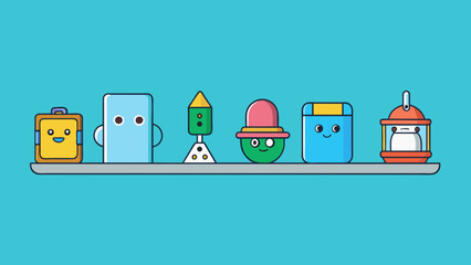 Poster - The objects are arranged in a straight line and each has its designated place.. Cartoon Vector.