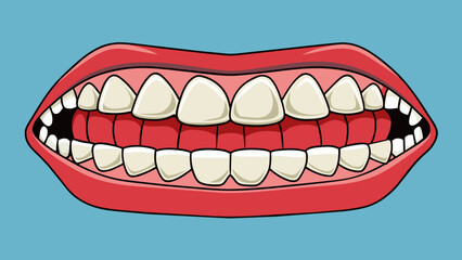 Aufkleber - The mouth is a flexible multipurpose organ that can move in various directions. It has two rows of sharp white structures called teeth which help to. Cartoon Vector.