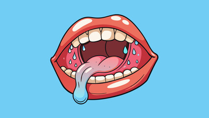 Poster - The mouth is a wet pink cavity with a strong muscle called the tongue which is responsible for manipulating food and helping with speech production.. Cartoon Vector.