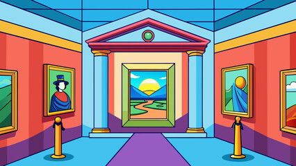 Poster - The museum displayed an especial painting with vibrant colors and a threedimensional effect that made it appear to come to life.. Cartoon Vector.