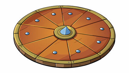 Poster - The object is a large circular disc approximately 12 inches in diameter. It is made of solid wood and has a smooth glossy finish. The disc is divided. Cartoon Vector.
